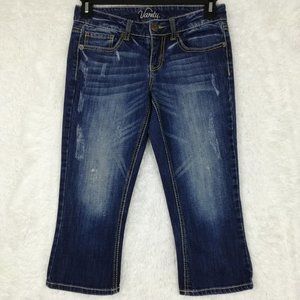 Vanity‎ Womens Capri Jeans Blue Denim Distressed Whiskering Medium Wash 27